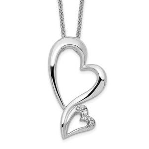 925 Sterling Silver Rhodium-plated CZ Protected Heart 18in Necklace